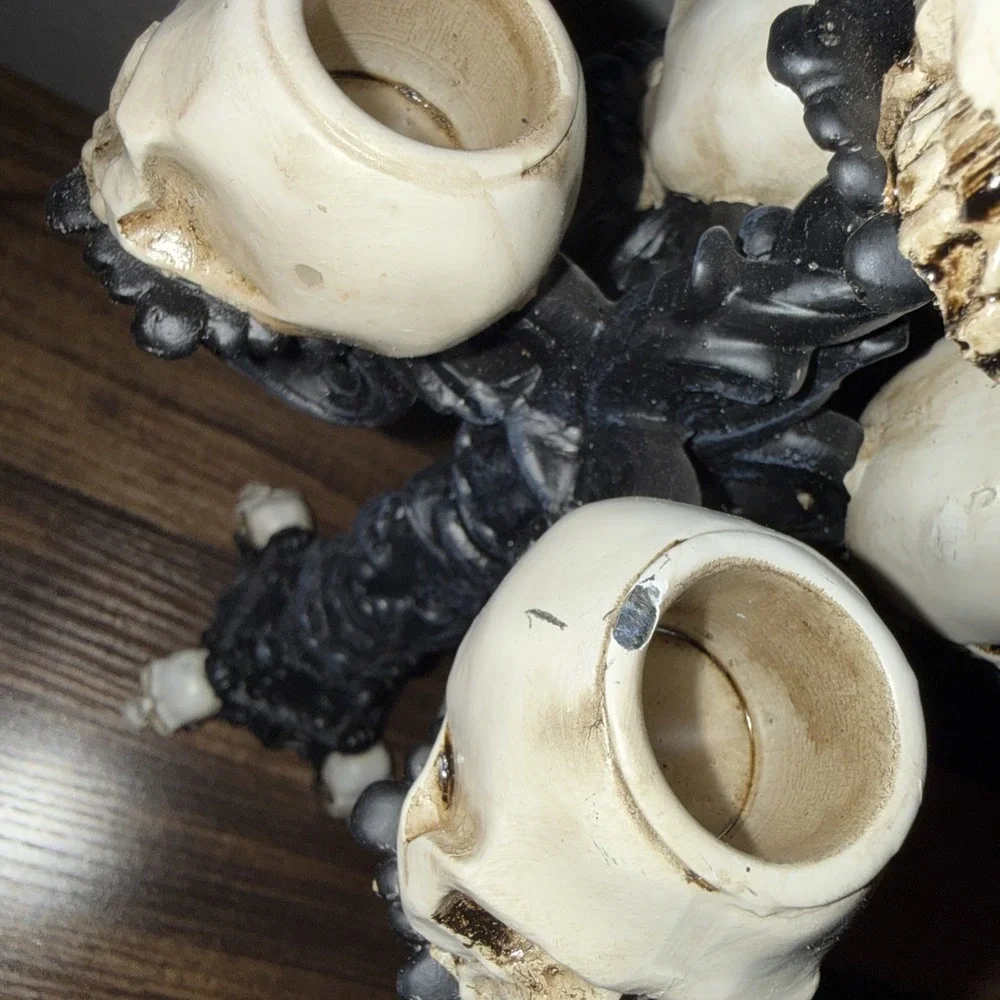 Skull Candelabra 5 Skeleton Hear Candle Holder Gothic Halloween Eerie Estates